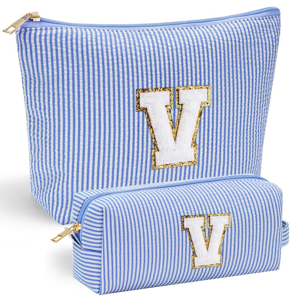 Initial Makeup Bag Gifts - 2 Pieces Make Up Bag Makeup Pouch Travel Makeup Bag🦈